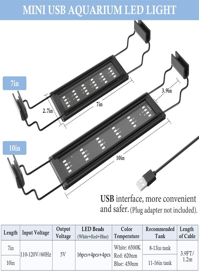 FEDOUR USB Mini Aquarium LED Light, Full Spectrum Aquarium Light with Extendable Brackets, Adjustable Aquarium Plant Light with External Controller, for Freshwater Tank (8-13in) - Image 2